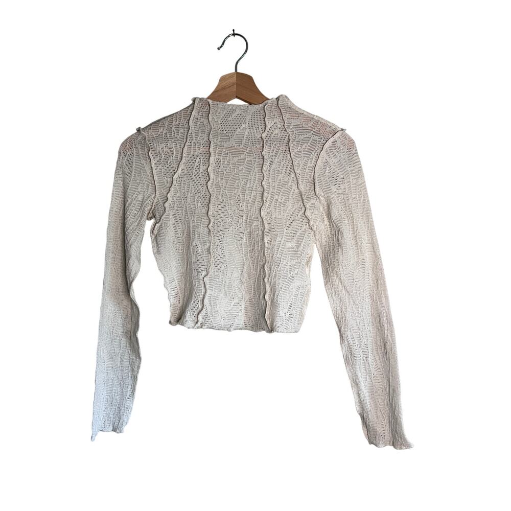 Kimchi Blue UO Seamed Cream Mock Neck Cropped Long Sleeve Size XS